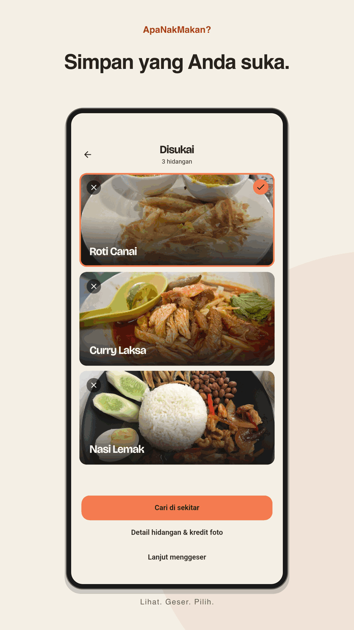 Layar Disukai di Android dengan Nasi Lemak, Roti Canai, dan Curry Laksa.